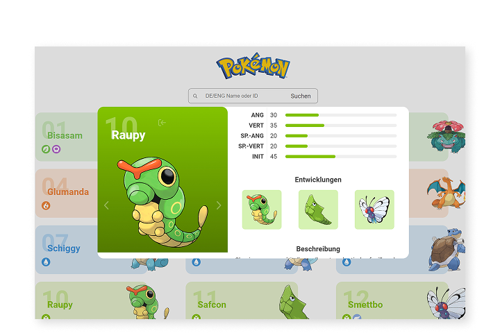 Screenshot of the Pokédex project